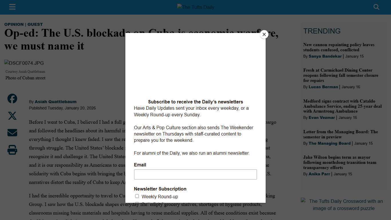 Op-ed: The U.S. blockade on Cuba is economic warfare, we must name it - The Tufts Daily