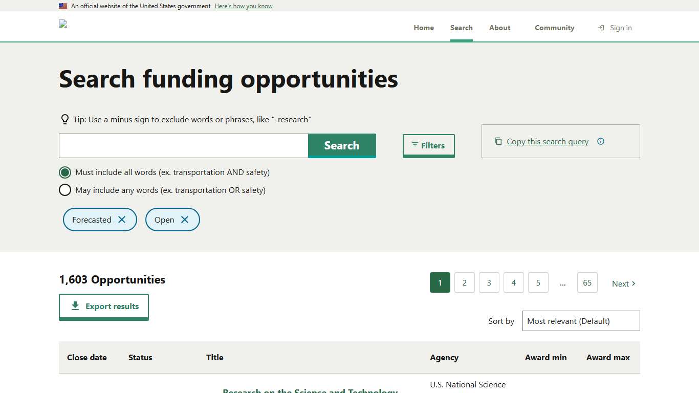 Search Funding Opportunities | Simpler.Grants.gov